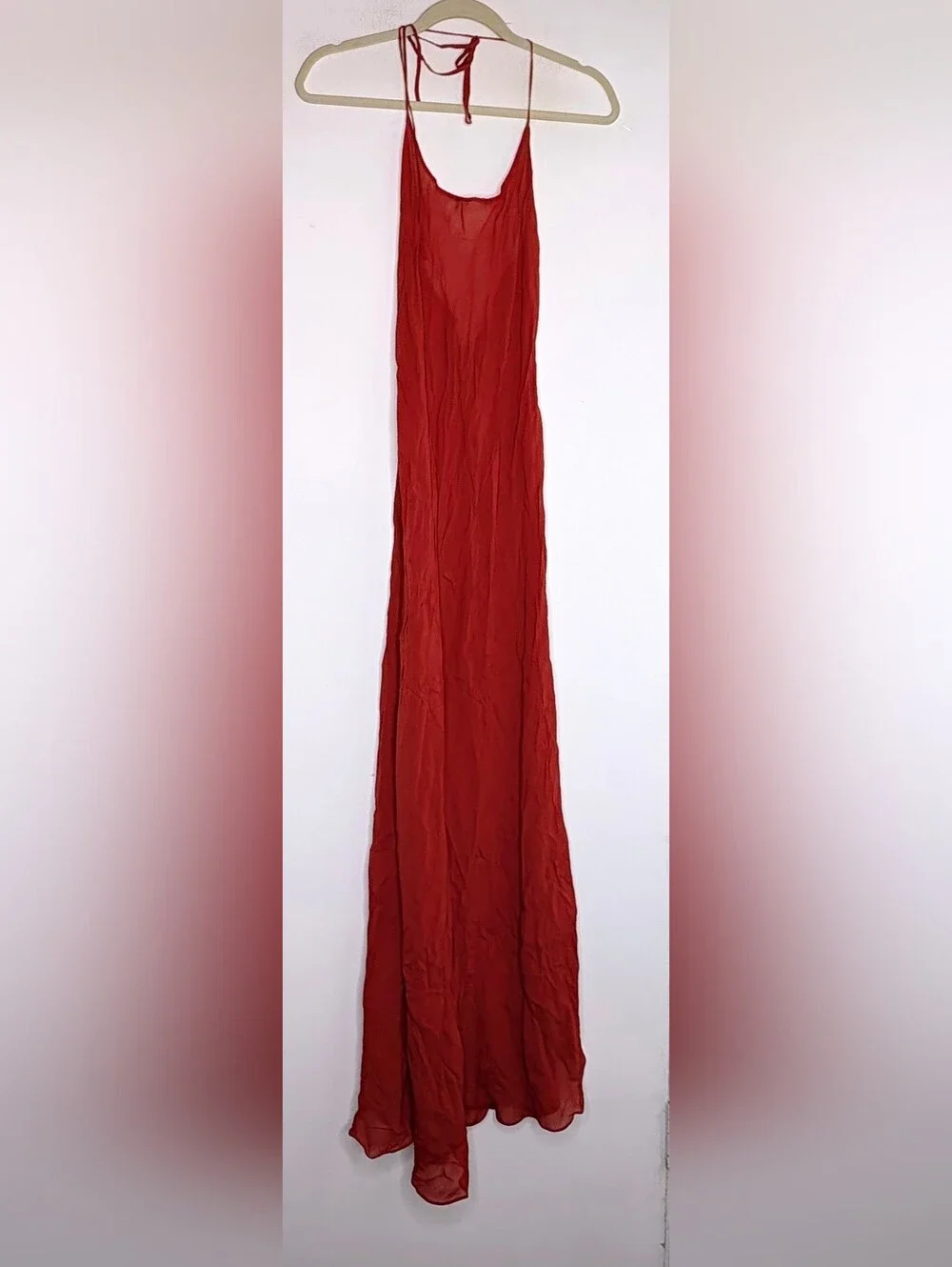 SKIMS SHEER COVER-UP LONG HALTER DRESS IN AUBURN